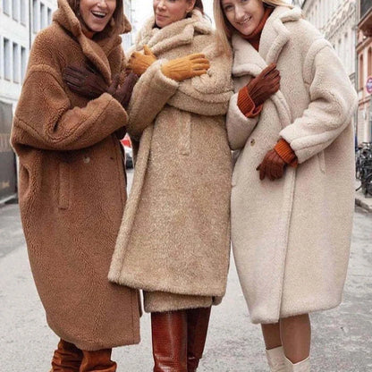 Stylish women's winter faux fur coat with pockets in various colors