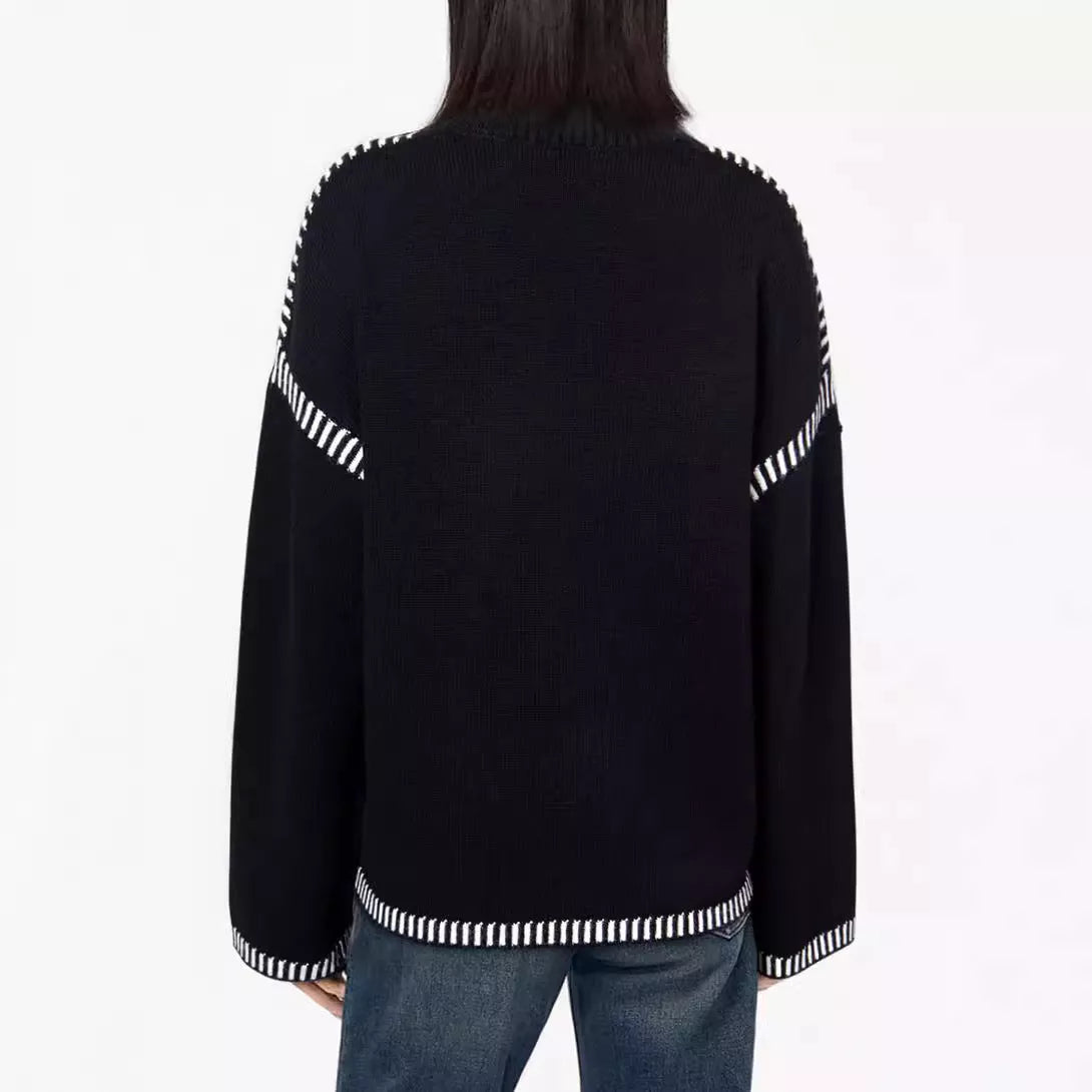 Women's acrylic round neck pullover sweater with flared sleeves in various colors