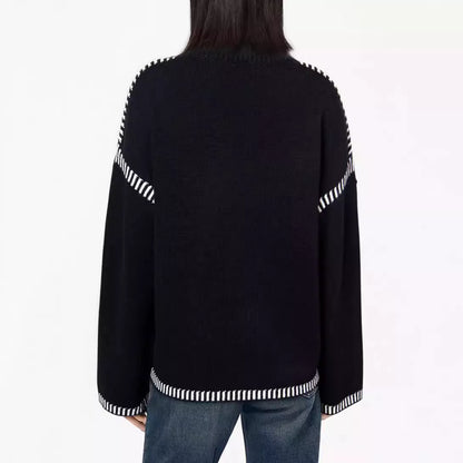 Women's acrylic round neck pullover sweater with flared sleeves in various colors