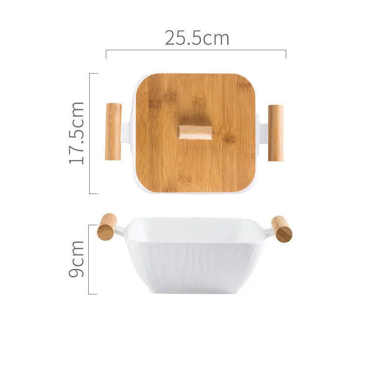 Porcelain ceramic bowl with irregular shape and matching lid in choice of four colours