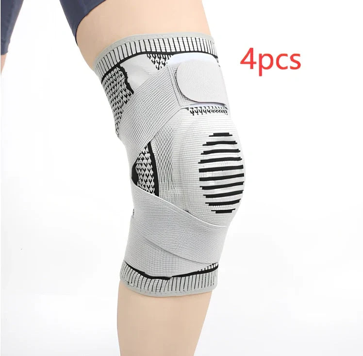 Outdoor sports pressure knee pads in fluorescent green, breathable polyester construction for mountaineering and cycling