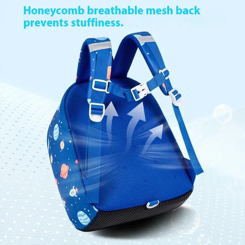 Children's schoolbag with air pillow belts showing forest animal pattern in royal blue colour