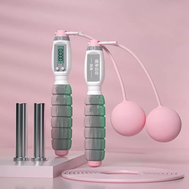 Intelligent counting jump rope with adjustable length and optional weight ball for fitness training