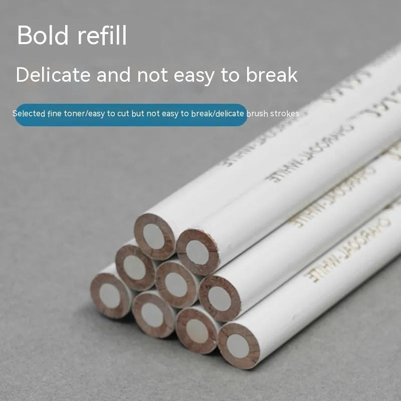 Three white charcoal pencils with wooden barrels for sketching on dark paper
