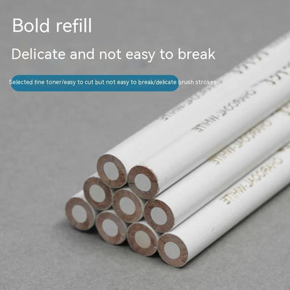 Three white charcoal pencils with wooden barrels for sketching on dark paper