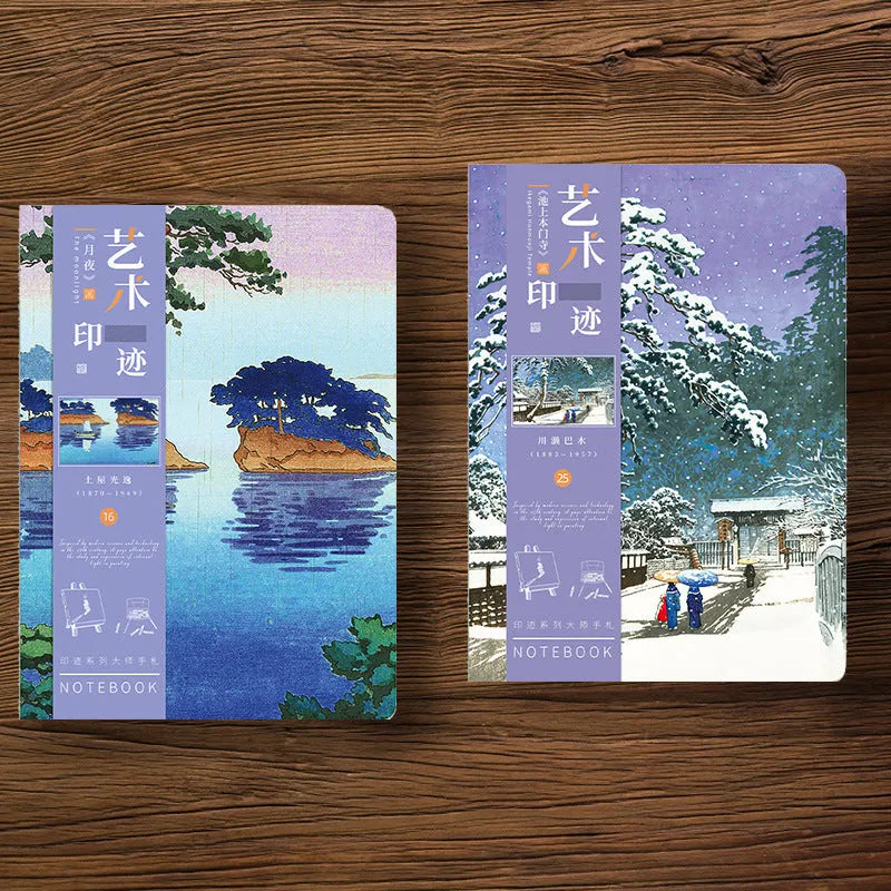 Ukiyo-e retro hand ledger with Kanagawa wave cover, 13.2x18.3 cm, 100g Daolin paper inside