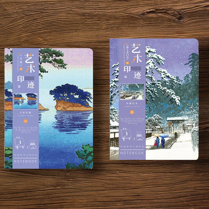 Ukiyo-e retro hand ledger with Kanagawa wave cover, 13.2x18.3 cm, 100g Daolin paper inside