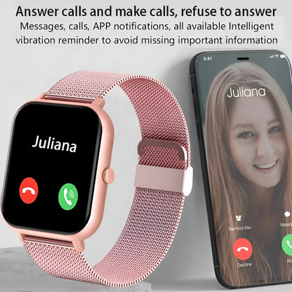 ZL54C smart watch on wrist showing health stats on AMOLED screen, with Milan steel strap option.