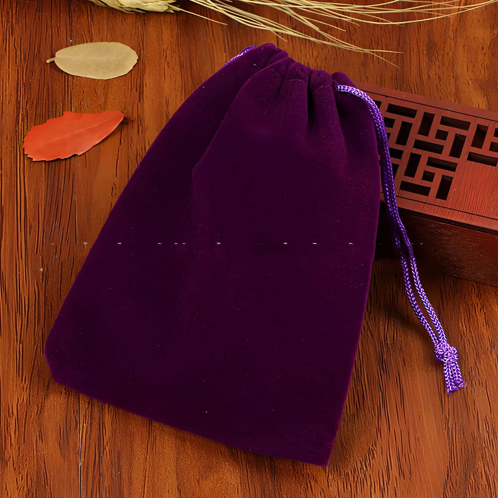 Multi-colour flannel jewellery storage bags in sizes 5x7cm to 20x30cm with gold drawstring and lining