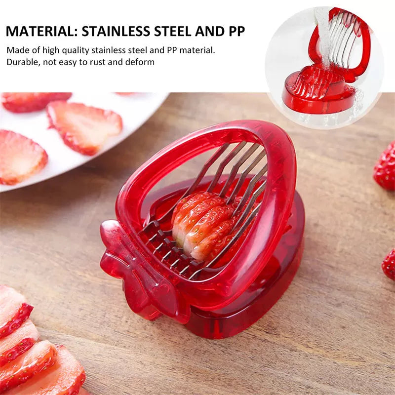 Red Strawberry Slicer with stainless steel blades for even fruit slices
