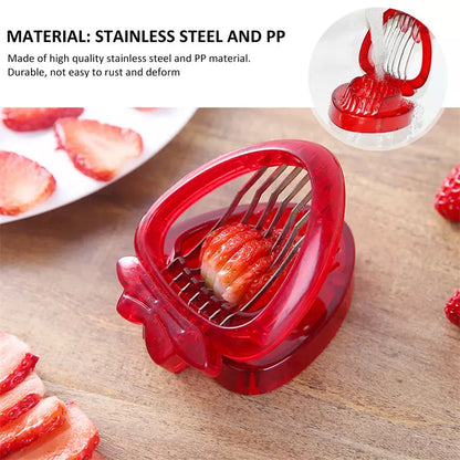 Red Strawberry Slicer with stainless steel blades for even fruit slices