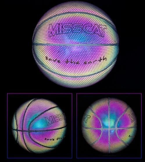 Glowing luminous basketball with mesmerizing rainbow, moon, and multicolored lighting effects for dazzling nighttime games