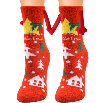 Christmas couple socks with magnetic connection feature and 3D animal patterns
