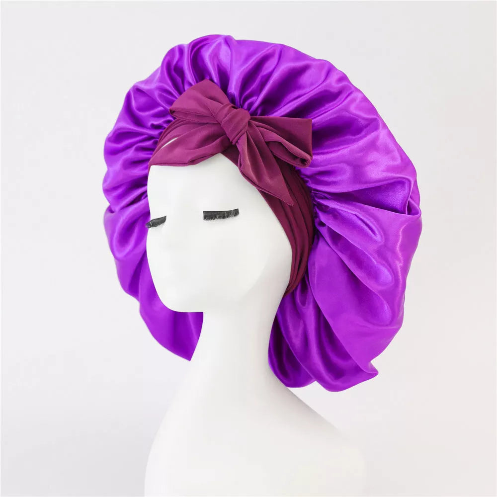 Double-layer silk bonnet for sleeping in various colors