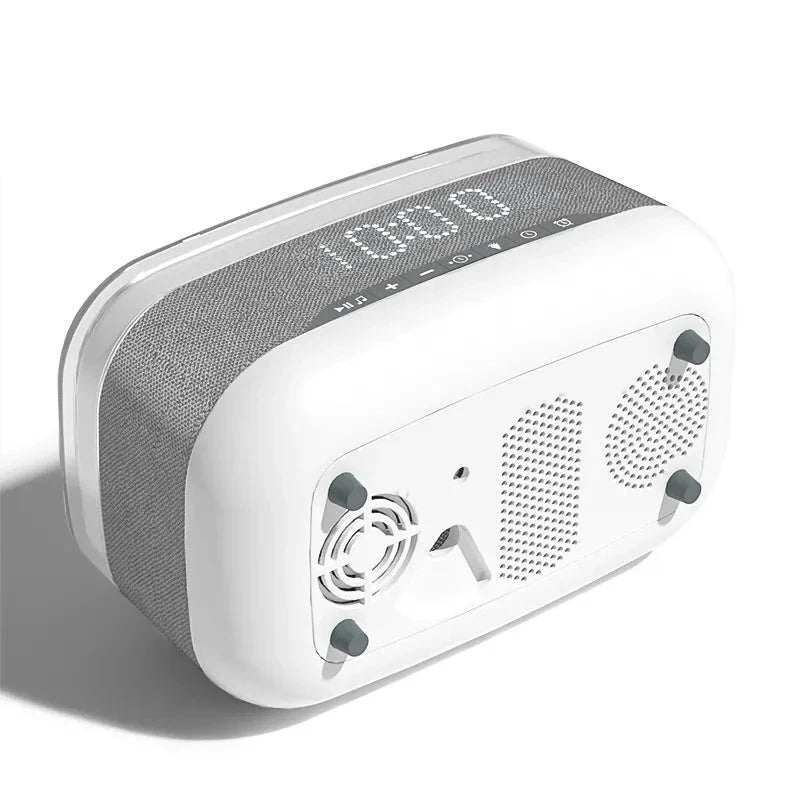 Intelligent Multifunctional Alarm Clock with Bluetooth Speaker, Wireless Charger, and Atmosphere Light