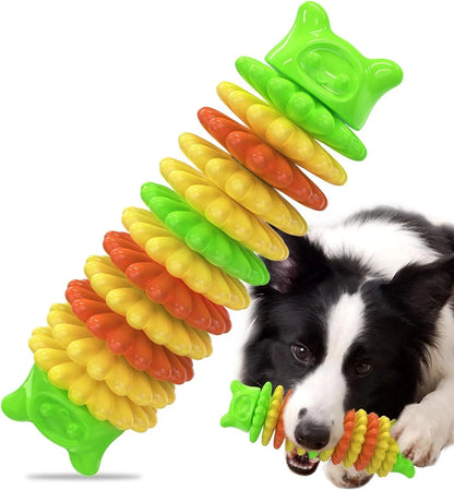 Blue natural rubber caterpillar-shaped dog chew toy measuring 17cm long