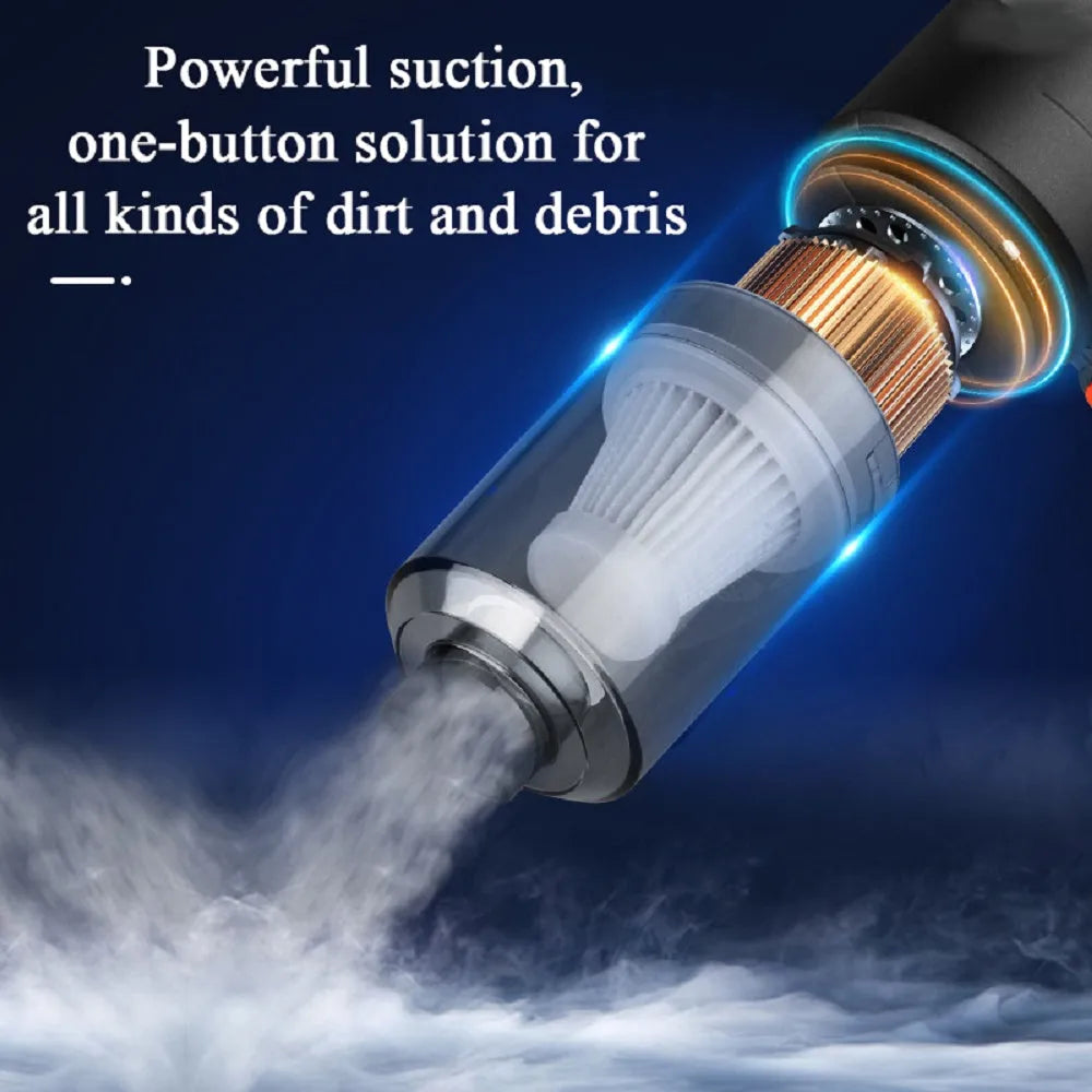 Black wireless mini car vacuum cleaner with strong suction for car and home cleaning
