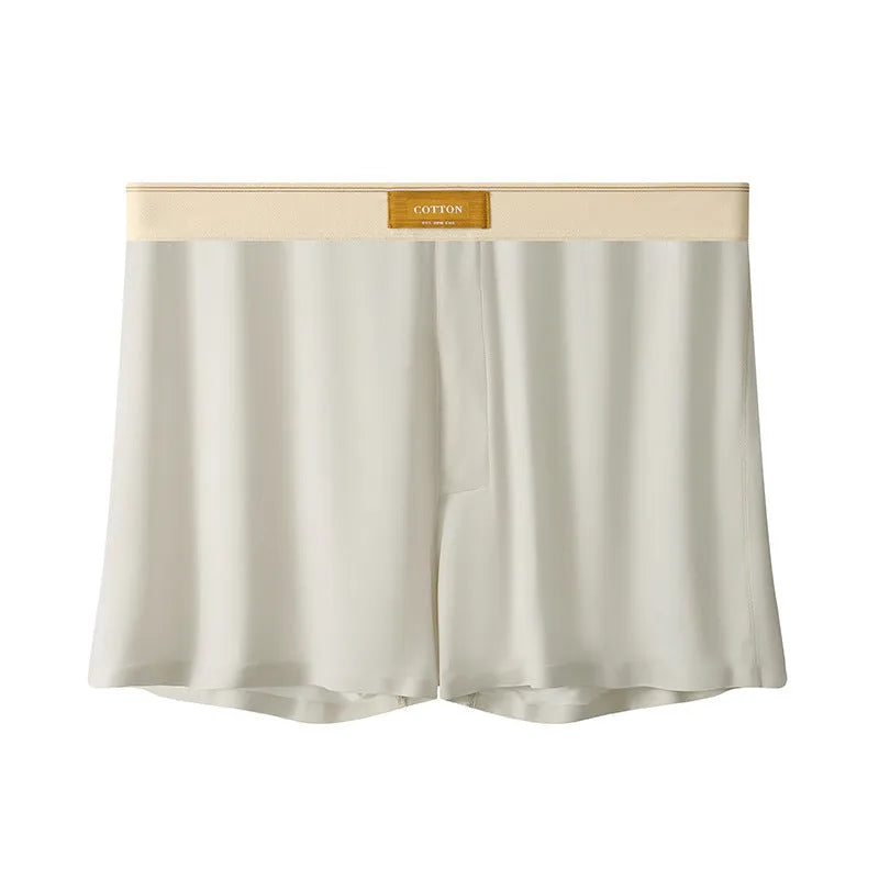 Men's loose-fit Ice Silk nylon underwear in a three-pack, showing colour options like black, green, and grey.