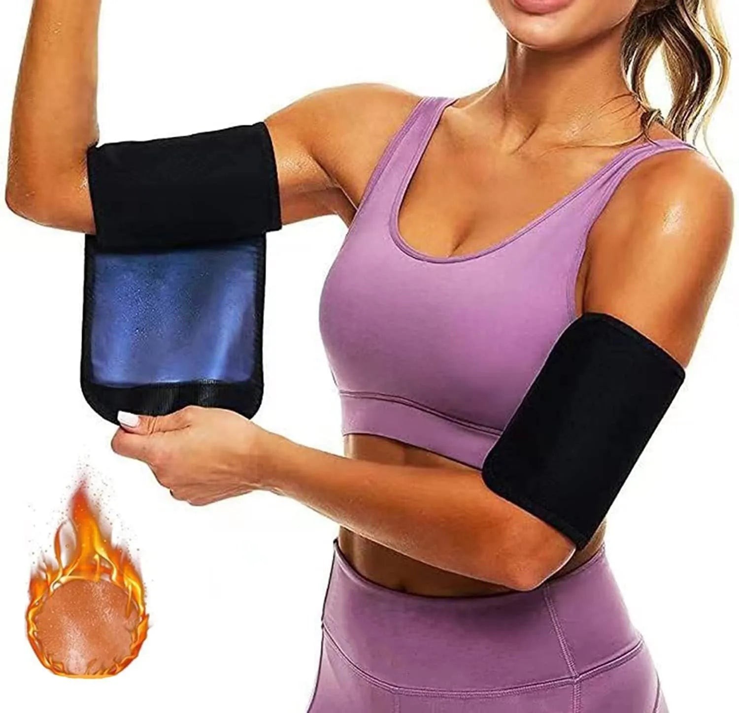 Adjustable arm sweatband in blue colour with binding strap for sports use