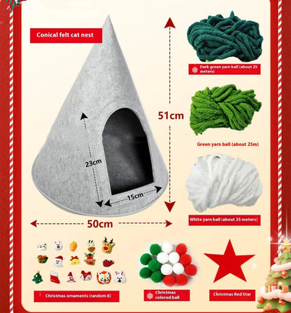 Grey felt cone-shaped cat house with tent design for indoor pets