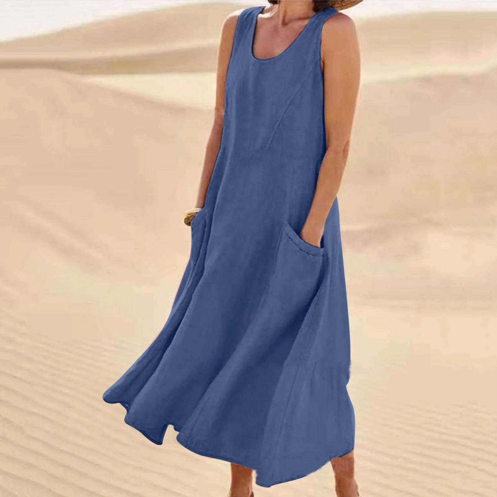Elegant Summer Sleeveless Maxi Dress with Pockets in various colors