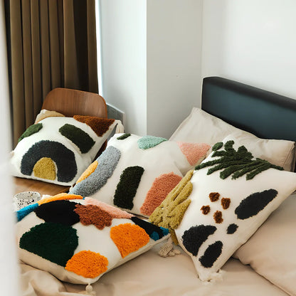 Tufted cotton pillowcase 45x45cm in dark gray flower field pattern for sofa decor