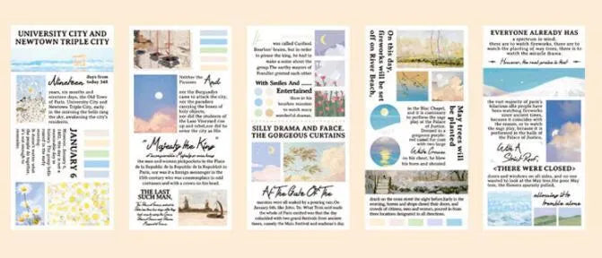 Paper sticker book with 60x120mm landscape painting designs in eight colour options