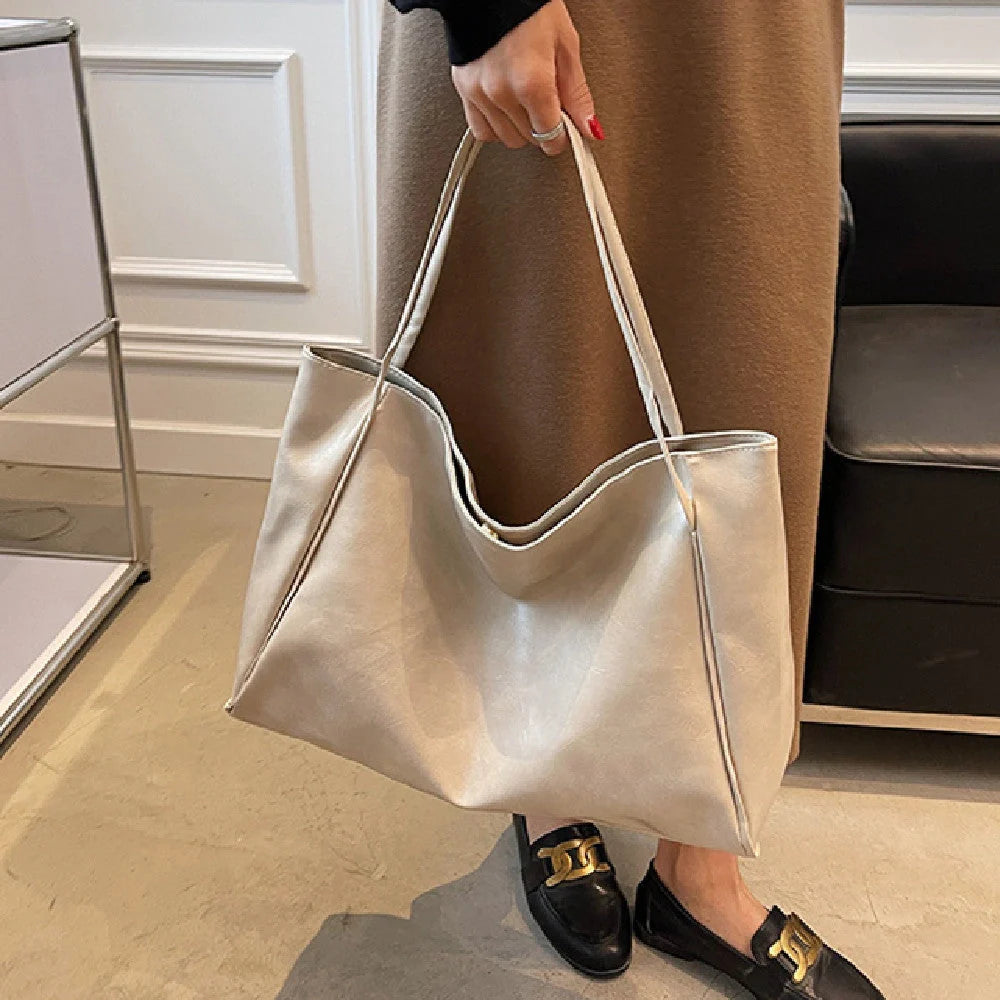 Women's large capacity PU leather shoulder handbag in multiple colors