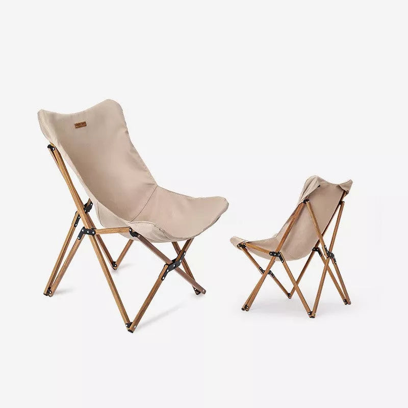 Folding Wooden Grain Aluminum Pipe Camping Chair in wood grain black and khaki