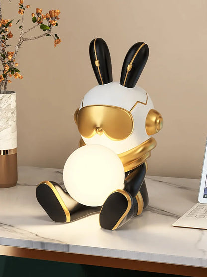 Resin rabbit LED night light for bedside table, Nordic style with USB plug-in and matte finish