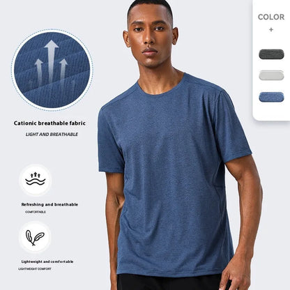 Men's lightweight polyester sports t-shirt with reflective elements in dark grey colour