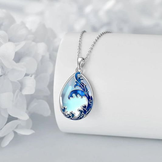 Blue heart-shaped alloy pendant necklace on adjustable 45-50 cm chain