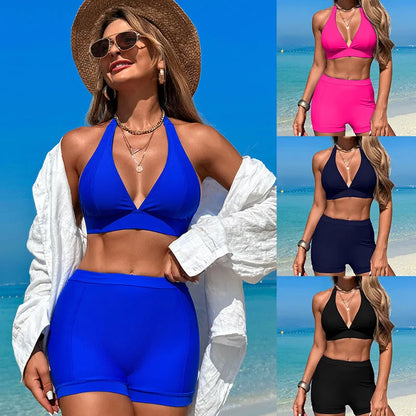 Women's two-piece bikini swimsuit in nylon with polyester lining, colours black pink purplish blue sapphire blue