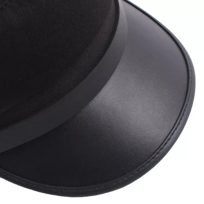 Navy blue casual peaked cap for men and women with flat brim and dome-shaped crown