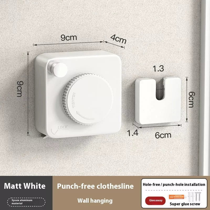 Telescopic wall-mounted laundry line in gun gray, black, and matt white options