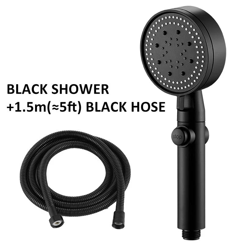 High-pressure shower head with customizable five-speed settings, premium ABS construction, and sleek modern design