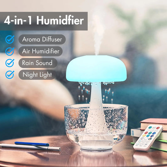 Humidifier with cloud-like mist, ambient lighting, and essential oil aroma for home decor