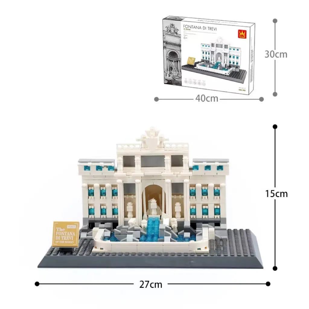 Wange building block set with 800+ ABS plastic pieces for constructing architectural landmark models