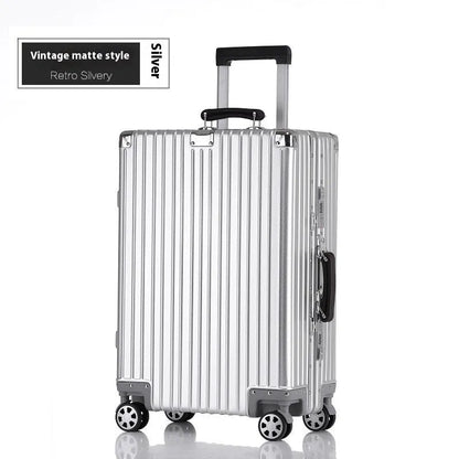 Aluminum frame 20 inch suitcase with universal wheels, box lock and retro frosted finish