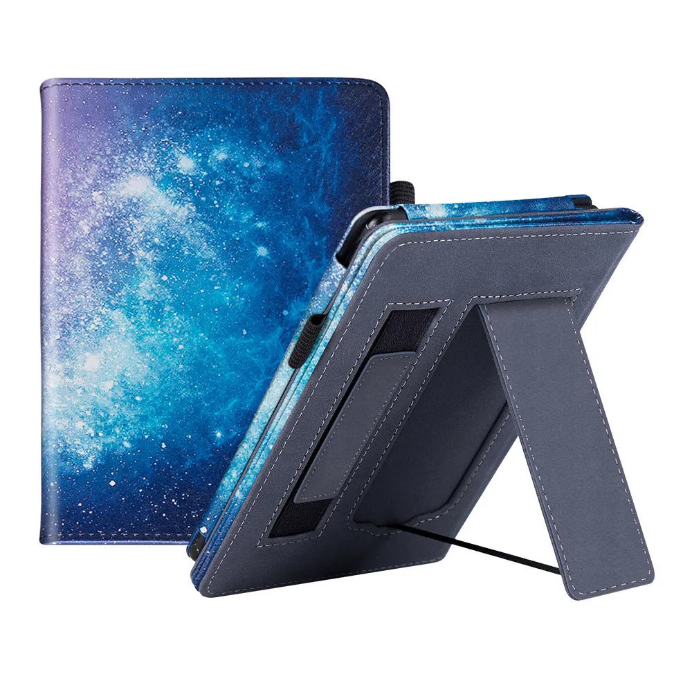 Leather case with wrist splint bracket for Kindle Paperwhite 5 e-reader in various colours and designs