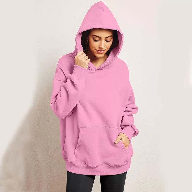 Women's oversized fleece hoodie with pocket in various colors