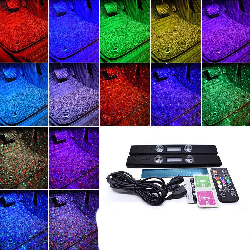 LED Car Footwell Lights creating a starry night effect inside a car
