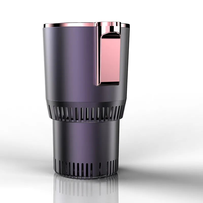 Black smart car cup holder with digital temperature display for heating and cooling drinks