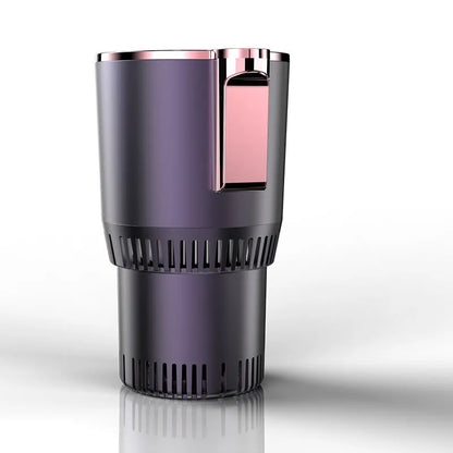 Black smart car cup holder with digital temperature display for heating and cooling drinks