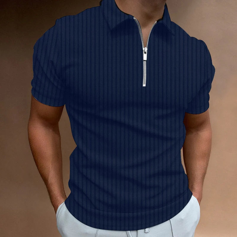 Men's striped zipper short sleeve t-shirt in various colors