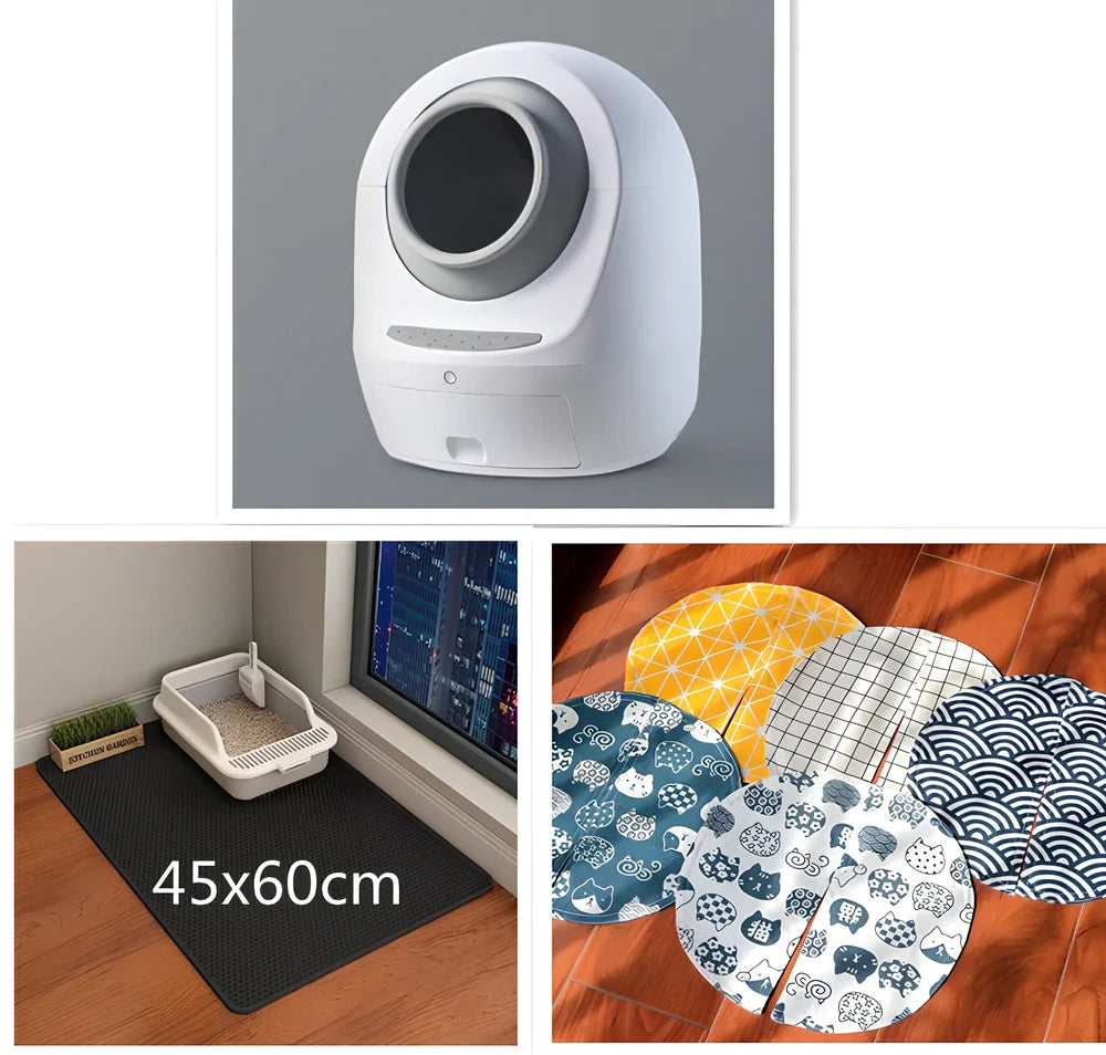 Electric smart cat litter box with WiFi connectivity in blue colour with enclosed design