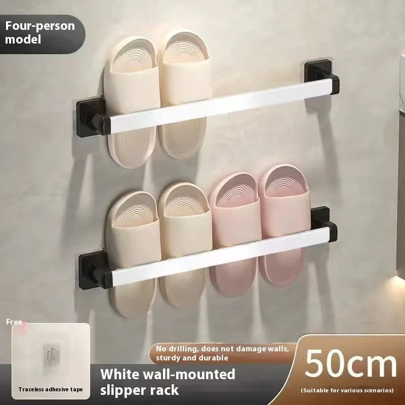 Wall-mounted bathroom slipper rack with integrated seat in Nordic style