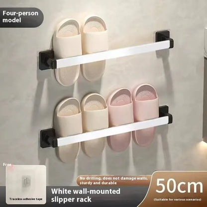 Wall-mounted bathroom slipper rack with integrated seat in Nordic style