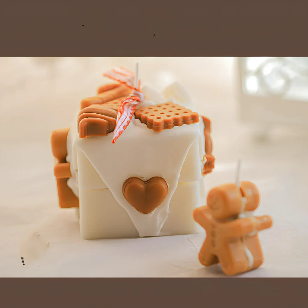 Homemade gingerbread man Christmas scented candles in block shape with six fragrance options