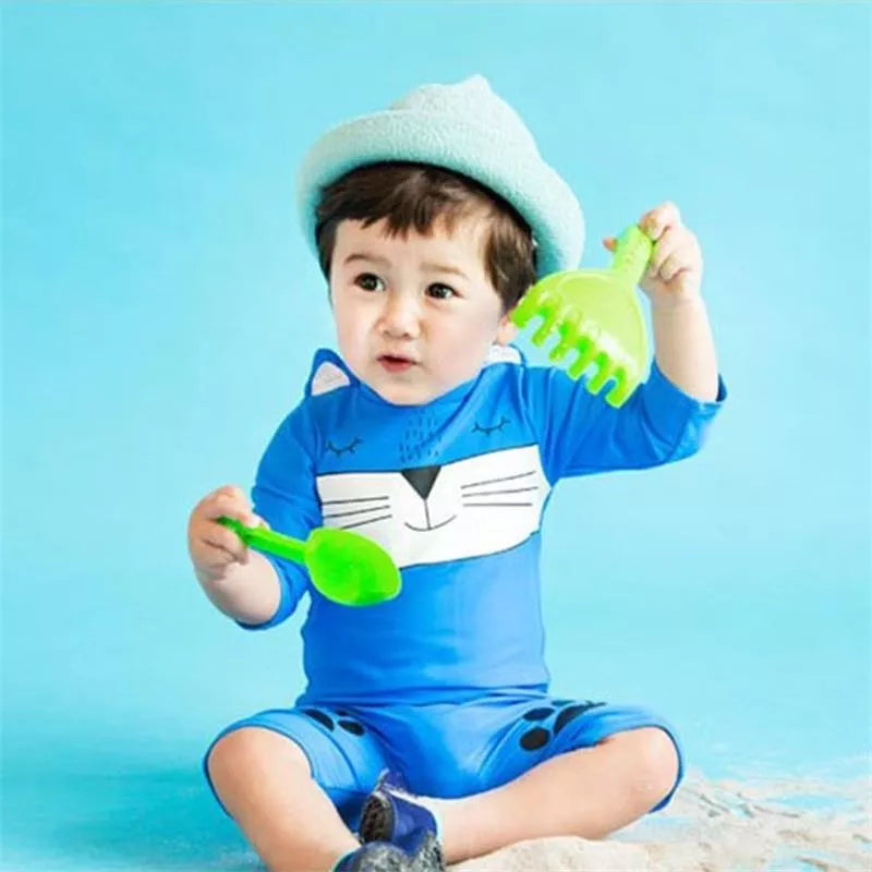 Warm swimwear for infants and toddlers with high elasticity, available in pink and blue